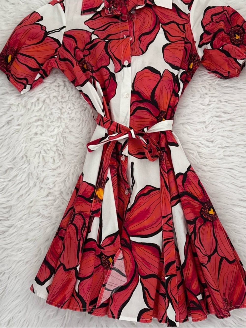 Milly Coral and Yellow Floral Shirt Dress